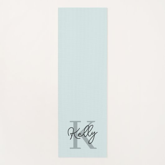 Modernes Aqua Blue Monogram Script Yogamatte (Vorderseite)