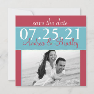 Modernes Aqua Blue Red Wedding Foto Save the Date