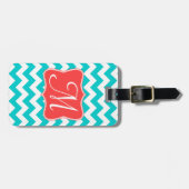 Modernes Aqua Coral Zickzack Zig Monogram Gepäckan Gepäckanhänger (Vorderseite horizontal)