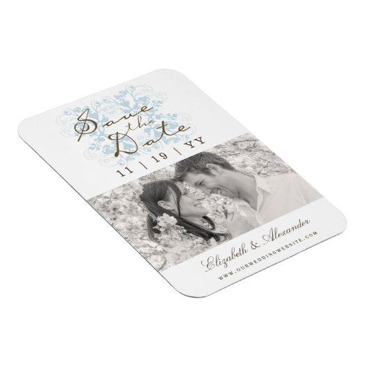Modernes Aqua Floral Blühte Save the Date Foto Magnet (Rechte Seite)