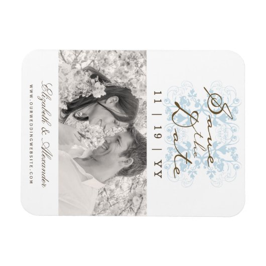 Modernes Aqua Floral Blühte Save the Date Foto Magnet (Horizontal)