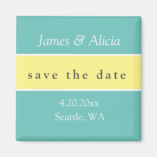 Modernes Aqua & Gelb Save the Date Magnet (Vorne)