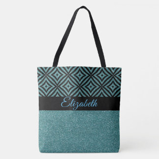 Modernes Aqua-Glitzer-Schwarz-Muster Pesonalized Tasche