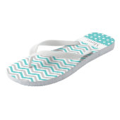 Modernes Aqua, grau, weiß Zickzack & polka dot Badesandalen (Schrägansicht)