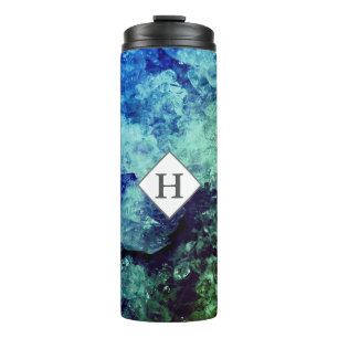 Modernes Aqua & Green Geode mit Initial Thermosbecher