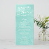 Modernes Aqua-Grüne Hochzeitsmenü Menükarte (Stehend Vorderseite)