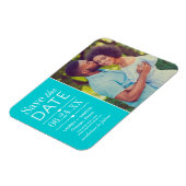 Modernes Aqua Hearts Wedding Foto Save the Date Magnet (Linke Seite)