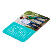 Modernes Aqua Hearts Wedding Foto Save the Date Magnet (Linke Seite)