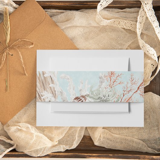Modernes Aqua Ocean & Muscheln Hochzeit Einladungsbanderole