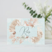 Modernes Aqua Ocean & Muscheln Hochzeit RSVP Karte (Stehend Vorderseite)