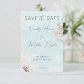 Modernes Aqua Ocean & Muscheln Hochzeit Save The Date (Stehend Vorderseite)