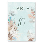Modernes Aqua Ocean & Muscheln Hochzeit Tischnummer (Rückseite)