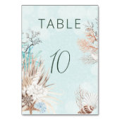 Modernes Aqua Ocean & Muscheln Hochzeit Tischnummer (Vorderseite)