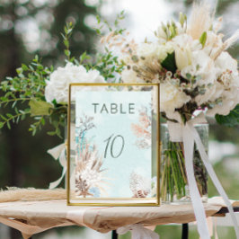 Modernes Aqua Ocean & Muscheln Hochzeit Tischnummer