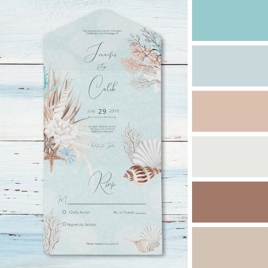 Modernes Aqua Ocean & Muscheln Kein Abendessen All In One Einladung