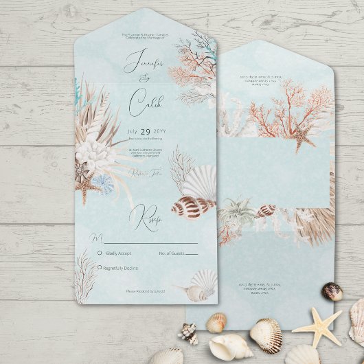 Modernes Aqua Ocean & Muscheln Kein Abendessen All In One Einladung