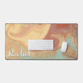 Modernes Aqua Rust Yellow Marble Swirl Monogramm Schreibtischunterlage (Tastatur & Maus)