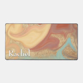 Modernes Aqua Rust Yellow Marble Swirl Monogramm Schreibtischunterlage (Vorderseite)