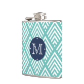 Modernes Aqua- und Navy-Zickzack-Diamond-Monogramm Flachmann (Links)