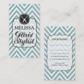 Modernes Aqua-weiße Zickzack Haar-Stylist-Karten Terminkarte (Vorne/Hinten)