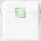 Modernes Aquamarin auf holografischen Haarserumeti Quadratischer Aufkleber (Tasche)