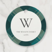 Modernes Aquamarin-blaues Kariertes Muster Monogra Geschenkanhänger (Vorderseite)