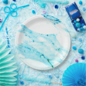 Modernes Aquamarin-blaues Marmormuster Pappteller (Party)