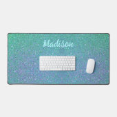 Modernes Aquamarin Blue Glitzer Glam Personalisier Schreibtischunterlage (Tastatur & Maus)