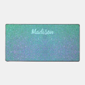 Modernes Aquamarin Blue Glitzer Glam Personalisier Schreibtischunterlage (Vorderseite)