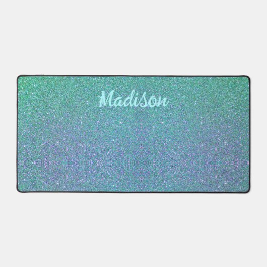 Modernes Aquamarin Blue Glitzer Glam Personalisier Schreibtischunterlage (Vorderseite)