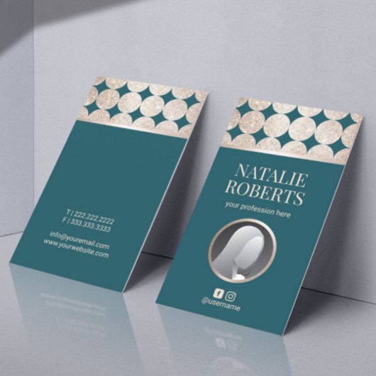 Modernes Aquamarin geometrisches goldenes Foto Visitenkarte