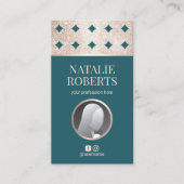 Modernes Aquamarin geometrisches goldenes Foto Visitenkarte (Vorderseite)