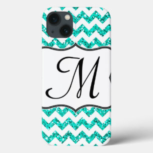 Modernes Aquamarin Glitt Zickzack Girly Monogram I Case-Mate iPhone Hülle