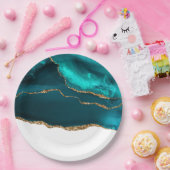 Modernes Aquamarin & Gold Agate auf Weiß Pappteller (Party)