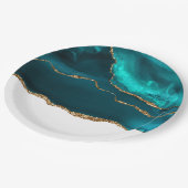 Modernes Aquamarin & Gold Agate auf Weiß Pappteller (Schrägansicht)