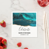 Modernes Aquamarin & Gold Agate auf Weiß Serviette (Beispiel)