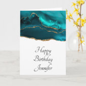 Modernes Aquamarin & Gold-Agate mit weißem Geburts Karte (Gelbe Blume)