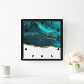 Modernes Aquamarin & Gold Agate on White Quadratische Wanduhr (Zuhause)