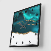 Modernes Aquamarin & Gold Agate on White Quadratische Wanduhr (Winkel)