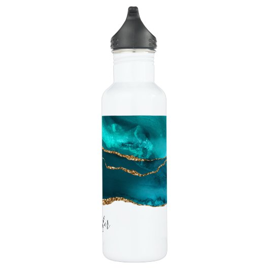 Modernes Aquamarin & Gold Agate Stone Abstract Des Edelstahlflasche (Rechts)