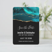 Modernes Aquamarin & Gold Agate Stone Abstract Des Save The Date (Stehend Vorderseite)