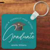 Modernes Aquamarin Graduate Custom 2025 Abschluss Schlüsselanhänger (Rückseite)