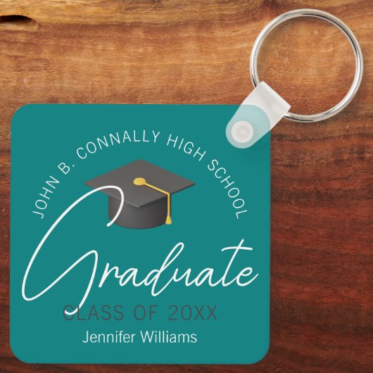 Modernes Aquamarin Graduate Custom 2025 Abschluss Schlüsselanhänger (Rückseite)
