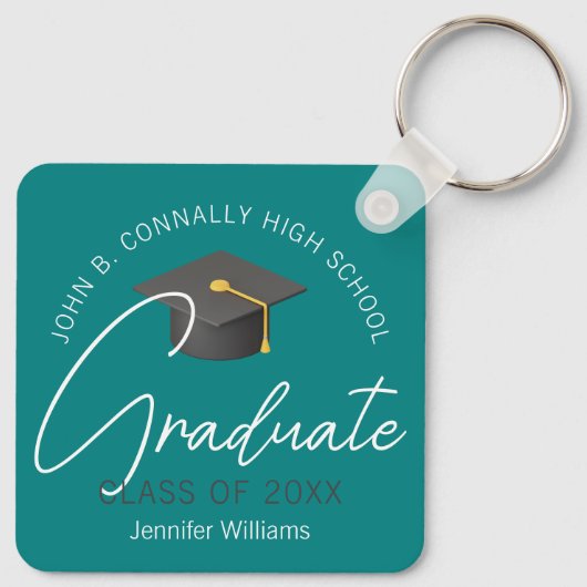 Modernes Aquamarin Graduate Custom 2025 Abschluss Schlüsselanhänger (Rückseite)