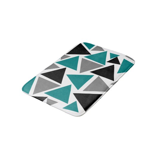 Modernes Aquamarin-Grau-Schwarz-weißes Dreieck-Mus Badematte (Schrägansicht)