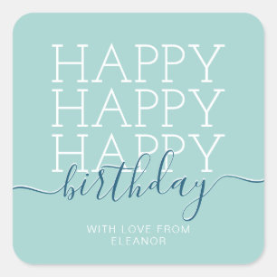 Modernes aquamarin-grünes Happy Birthday Quadratischer Aufkleber