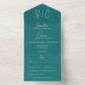 Modernes Aquamarin-Minimal-Monogramm-Abendessen All In One Einladung (Innen Boden)