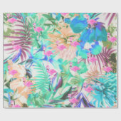 Modernes, aquamarin rosa florales Flamingo Geschenkpapier (Flach)