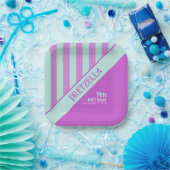 Modernes, Aquamarin rosa Streifen Papierplatte in  Pappteller (Party)