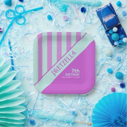 Modernes, Aquamarin rosa Streifen Papierplatte in  Pappteller (Party)